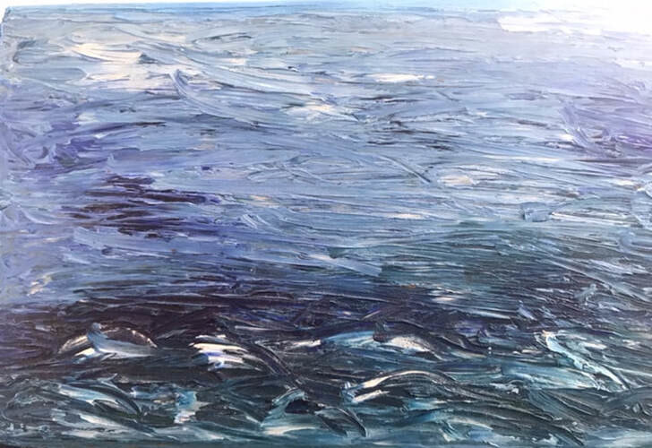 Oil painting of a stormy sea. Title: Stormy Seas by Birte Hosken