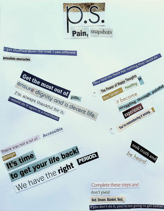 Cut-up words describing pain.